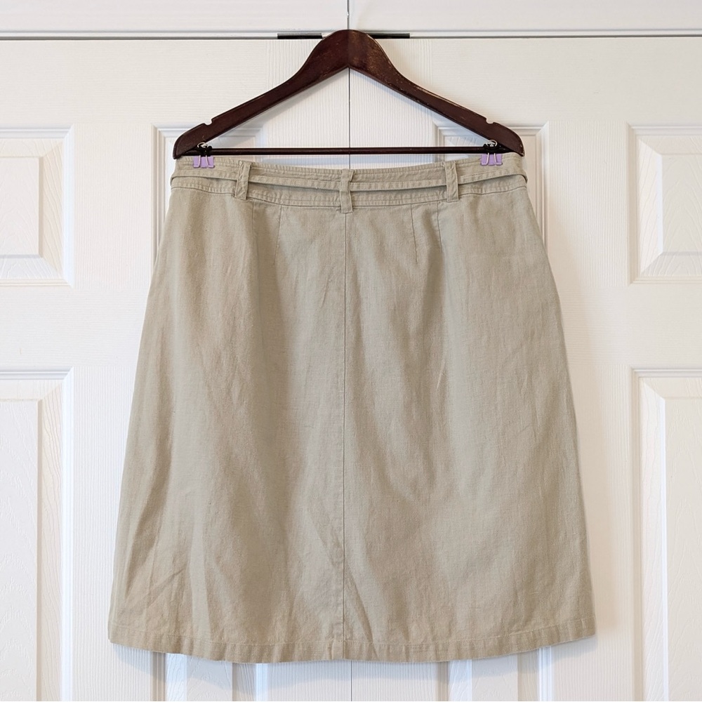 Eddie Bauer Linen & Cotton Size 14 Vintage Button Up A Line Tan Safari Skirt - Picture 3 of 14